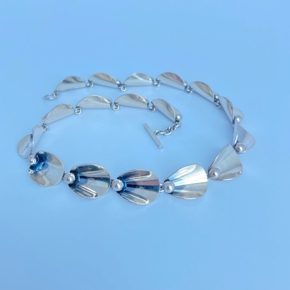 HOST PICK! Vintage Silver Calla Lily Choker Necklace, by N.E. From, MCM, 15-18" - Picture 3 of 17